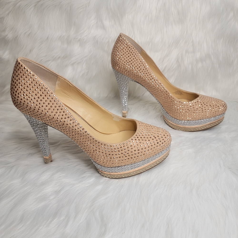 High heel platforms sparkling rhinestones.